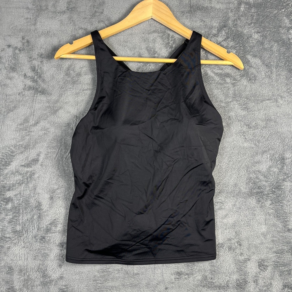 Lands' End Tank Top Womens 12 Petite Black Stretch Adjustable Cross Back Padded